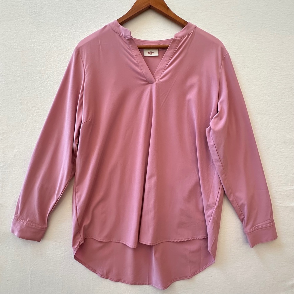 REV Women Pink V-Neck Long Sleeve High Low Blouse Top Size L 1797400